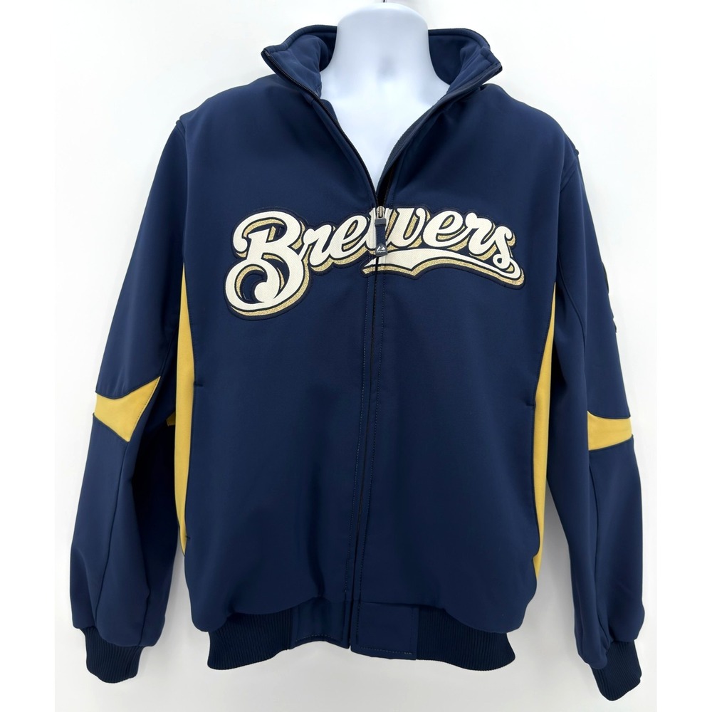 Milwaukee Brewers Majestic AJ20 Authentic Therma Base Dugout Jacket Mens L MLB